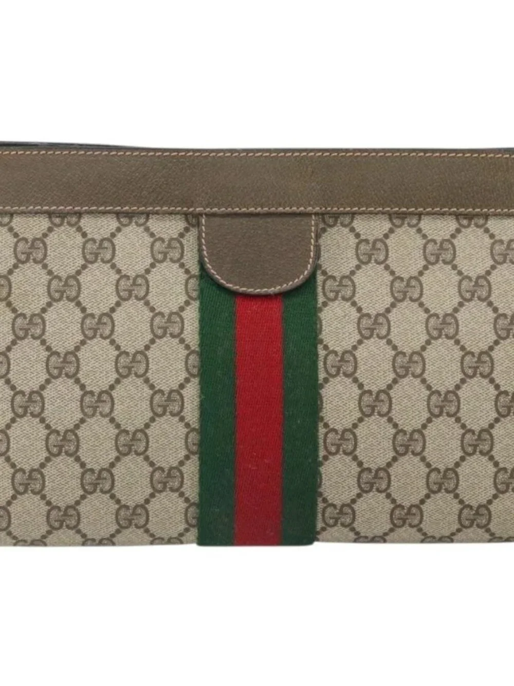 GUCCI GG Supreme Web Sherry Line Clutch Bag PVC Beige Red 89 01 002 Auth BA10401